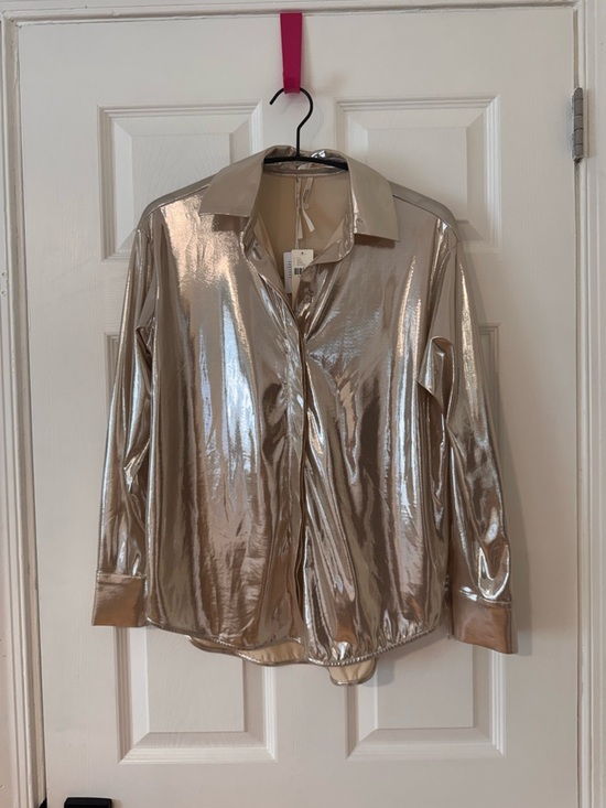 Anthropologie Tops - Anthropologie Metallic Gold Button-Up Shirt